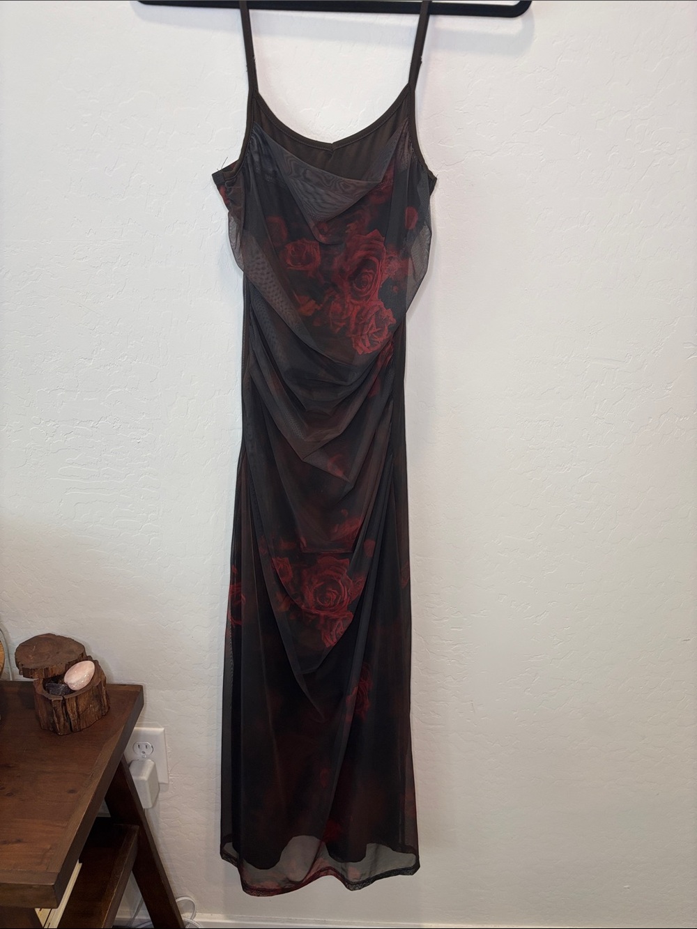 Slip Midi Dress with Red Rose Print